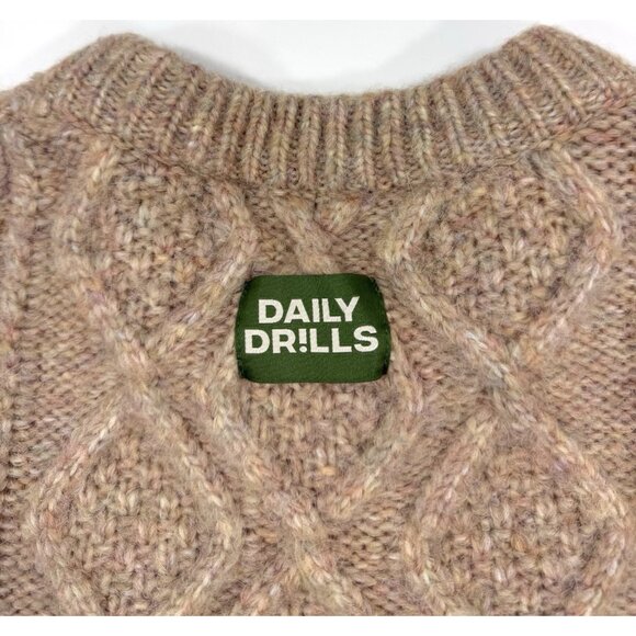 Daily Drills Womens Cable Knit Oversized Sweater Wool Alpaca Blend Sz XS Small - Picture 5 of 8